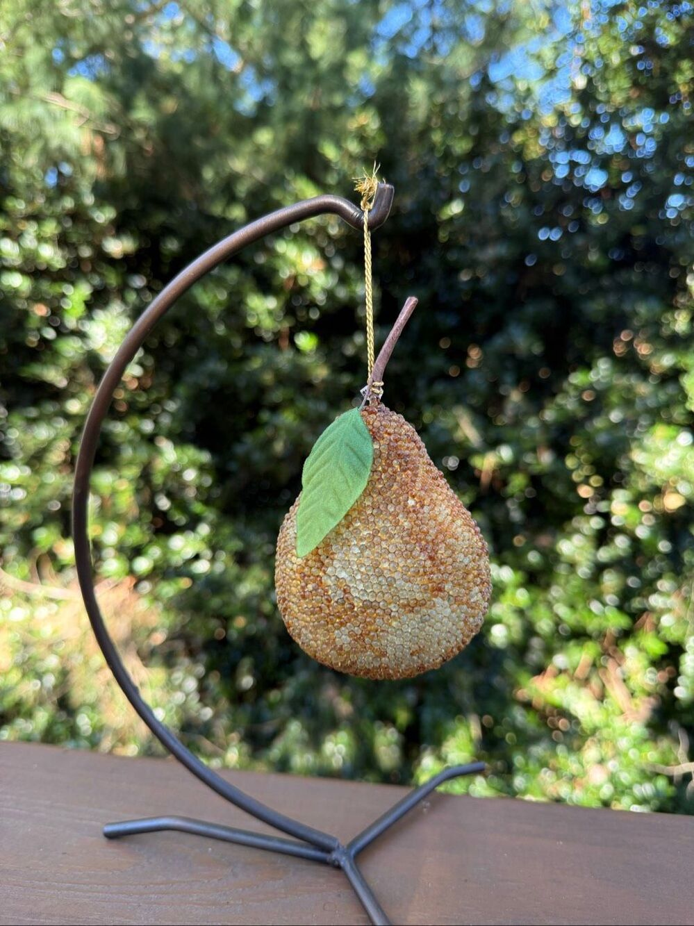 Vintage 1970s Style Beaded Pear Christmas Ornament